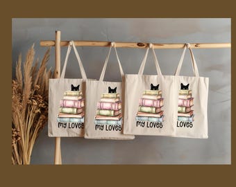 Bolso tote para amantes de los libros y los gatos / bolso tote para amantes de los gatos / bolso tote para amantes de los libros / bolso tote de lona de algodón orgánico