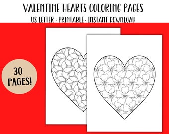 Valentine Hearts Coloring Pages 30 pack | Stress Relief Printable (PDF Pattern)
