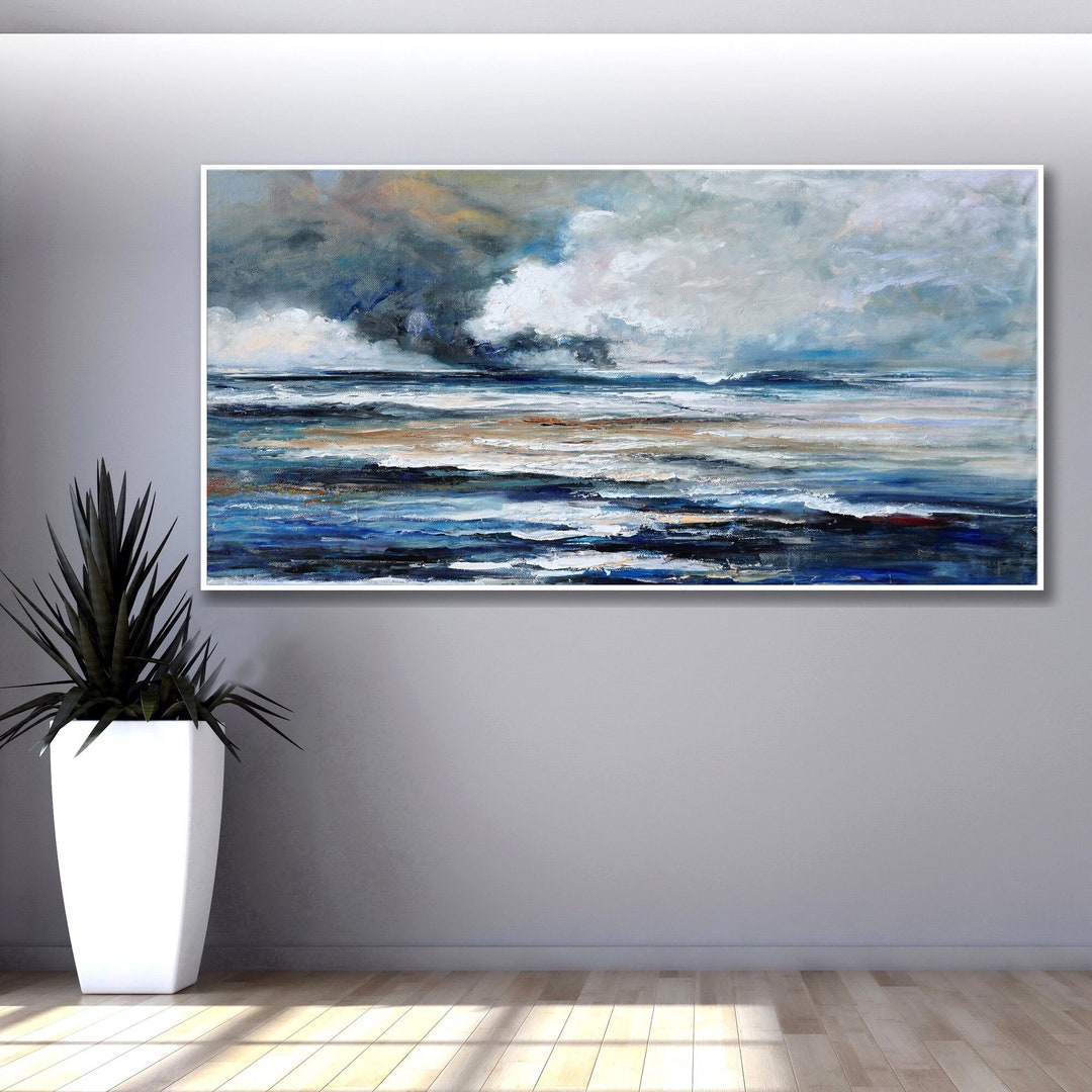 Blue Beach Wall Art Large Coastal Wall Art Oversized Coastal Etsy