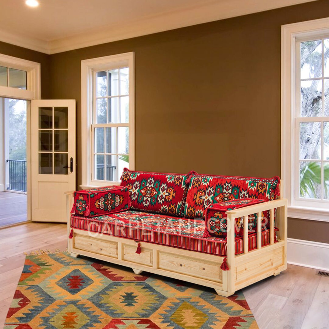 Arabic Floor Sofa Set Arabic Majlis Art Deco Linen Fabric Etsy