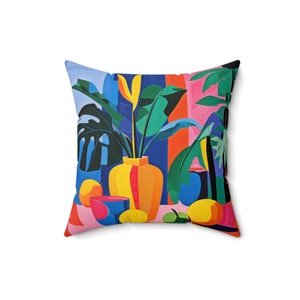 Coussin carré en polyester filé coloré inspiré de Matisse image 1