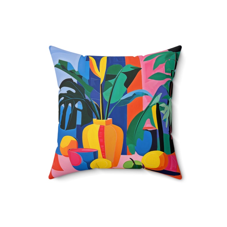 Coussin carré en polyester filé coloré inspiré de Matisse image 1