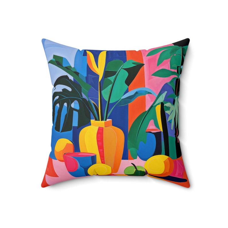 Coussin carré en polyester filé coloré inspiré de Matisse image 8