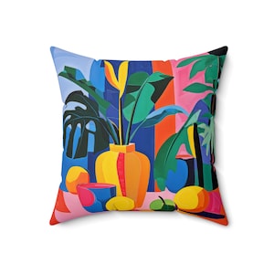 Coussin carré en polyester filé coloré inspiré de Matisse image 3