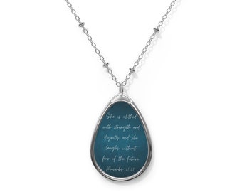 Proverbs 31:25 Oval Necklace | Fashion Jewelry | Jewelry Gift