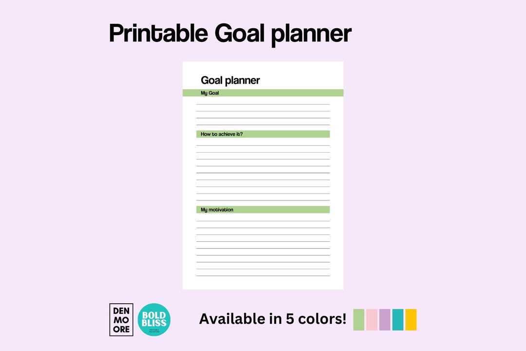 Printable Goal Planner Available in 5 Colors! - Etsy