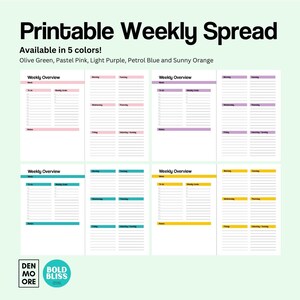 Printable Weekly Spread Pages in 5 Colors! - Etsy