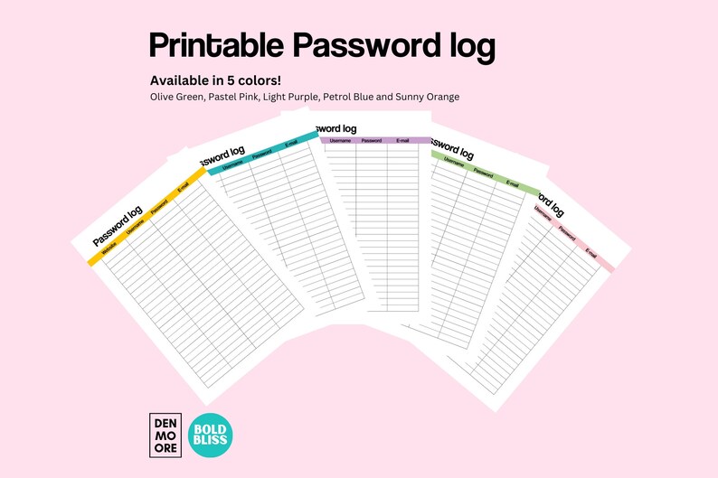 Printable Password Log in 5 Colors! - Etsy