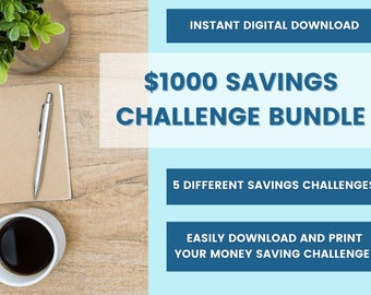 Money Savings Challenge Bundle | Save 1000 Dollars | Savings Tracker | Digital Download