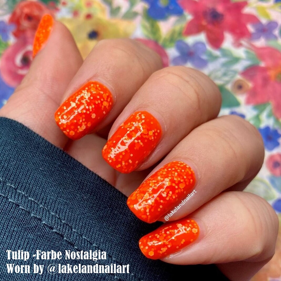 Tulip Neon Orange Nail Polish With White Speckles