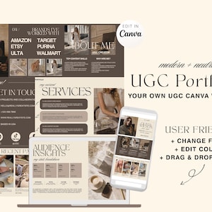 UGC portfolio canva website layout that's neutral brown and tan