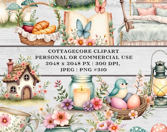 Cottagecore Clipart,  Watercolor Cottage Clipart, 25 JPEG / PNG 300 DPI High Resolution, Personal or Commercial Use.