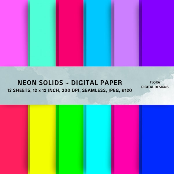 Neon Solids Digital Paper, Neons, Seamless Digital Paper, Crafting, Designs, Scrapbooking, Digital Download, Neons, 300 dpi, #120.