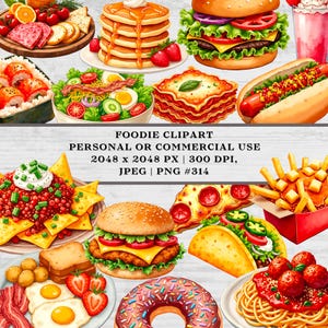 Foodie Clipart,  Watercolor Food Clipart, 28 JPEG / PNG 300 DPI High Resolution, Personal or Commercial Use. For crafting, invites, etc.