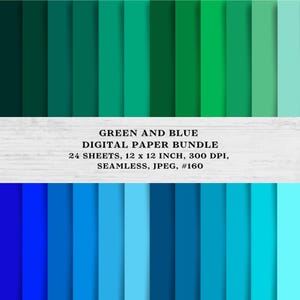 Green & Blue Digital Paper Bundle, Seamless Digital Paper, Crafting, Designs, Scrapbooking, Digital Download, 300 dpi, #160.