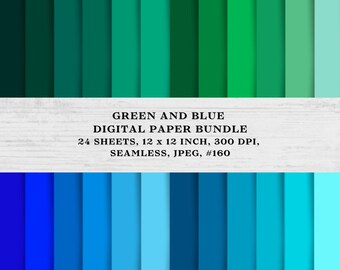 Green & Blue Digital Paper Bundle, Seamless Digital Paper, Crafting, Designs, Scrapbooking, Digital Download, 300 dpi, #160.