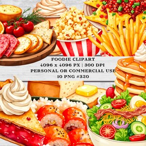Foodie Clipart, 10 PNG, Watercolor Food Clipart, 300 DPI High Resolution, Personal or Commercial Use. For crafting, invites, etc. #320