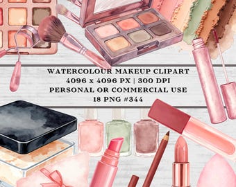 Watercolour Makeup Clipart Bundle,  18 PNG, 300 DPI, Makeup Sublimation, Illustration, Digital Download, Personal or Commercial Use. #344