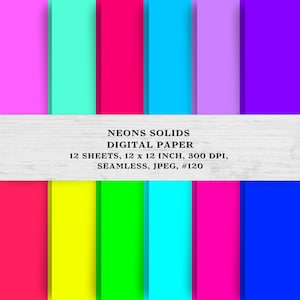 Neon Solids Digital Paper, Neons, Seamless Digital Paper, Crafting, Designs, Scrapbooking, Digital Download, Neons, 300 dpi, #120.