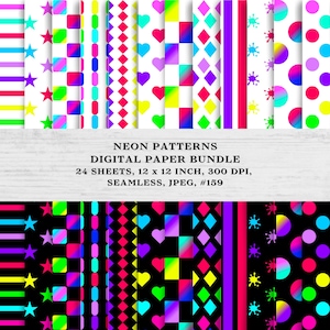Neon Patterns Bundle, Digital Paper, Neons, Seamless Digital Paper, Crafting, Designs, Scrapbooking, Digital Download, 300 dpi, #159.