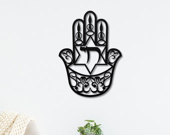 Arte de pared de metal Hamsa con Chai