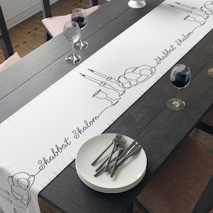 Shabbat Shalom Table Runner Hebrew Shabbat Table Runner Shabbat Shalom Design Judaica Home Decor halom Design for Jewish Holidays
