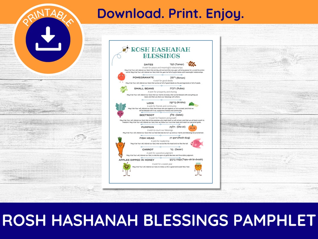 Printable Rosh Hashanah Blessings Pamphlet for Kids, Rosh Hashanah Kids