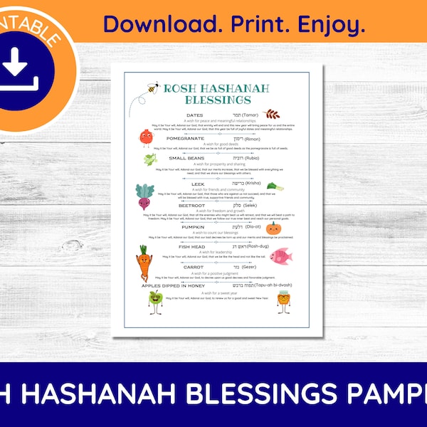 Printable Rosh Hashanah Blessings Pamphlet for Kids, Rosh Hashanah Kids, Jewish New Year Symbols, Shana Tova Printable