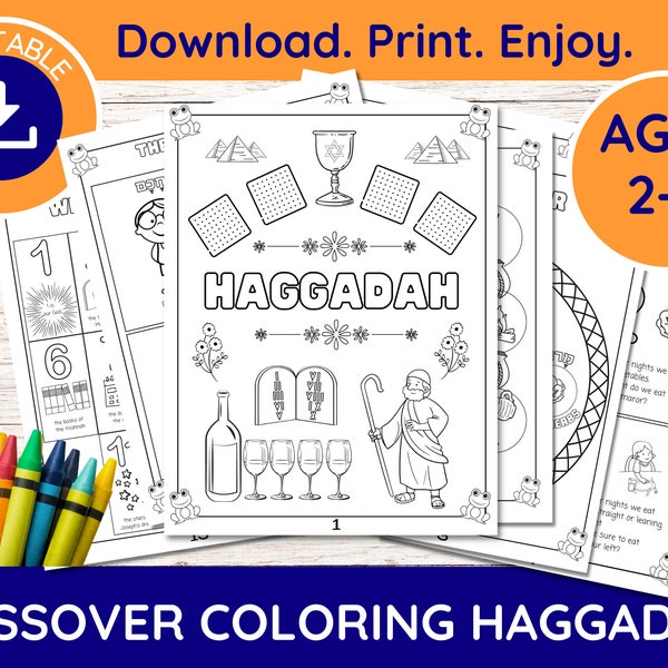 Printable Coloring Haggadah for Kids Ages 2-5, Passover for Children, Passover for Kids