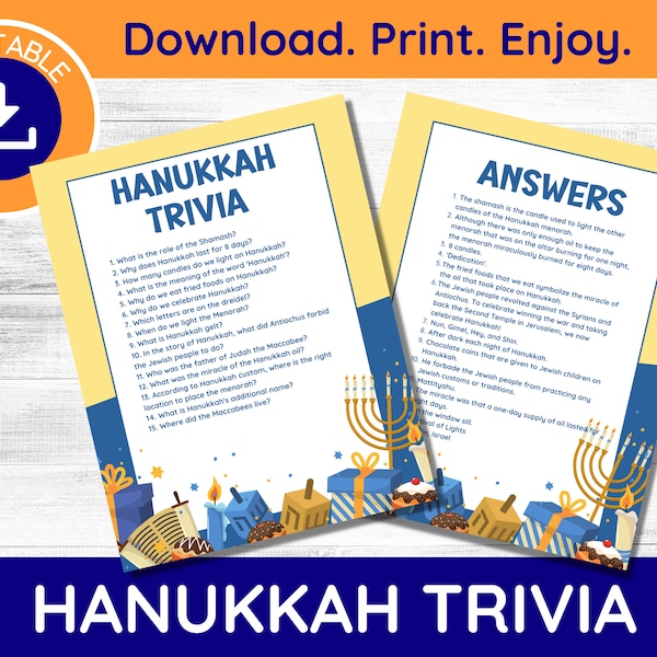 Printable Hanukkah Trivia, Chanukah Activities, Hanukkah Games, Printable Hanukkah Game, Chanukah Games, Chanukah Printable, Hanukkah Kids