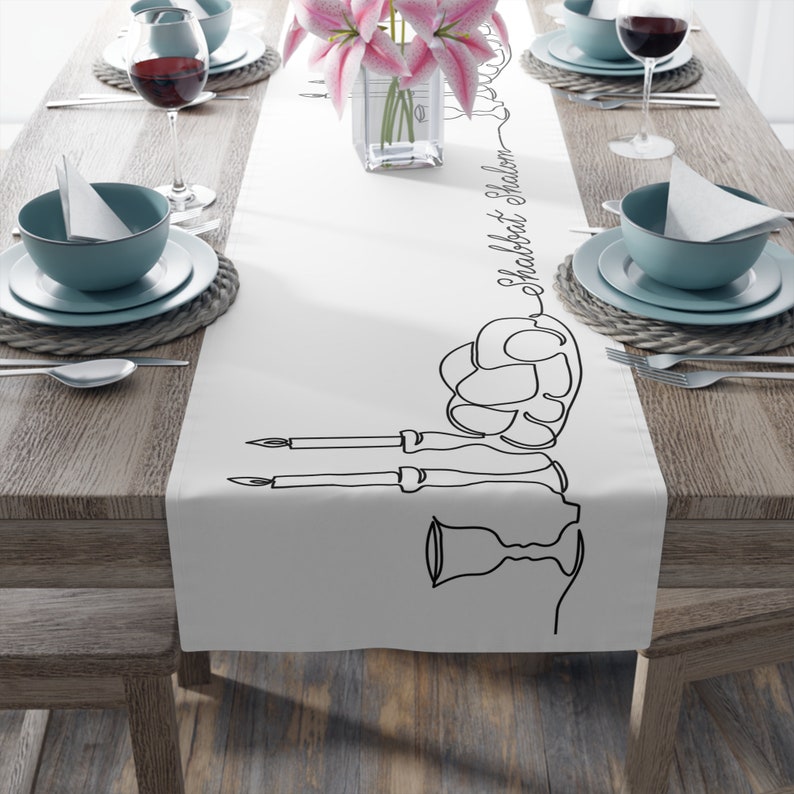 Camino de mesa Shabat Shalom Camino de mesa Shabat hebreo Diseño Shabat Shalom Decoración del hogar judaica Diseño halom para festividades judías imagen 5