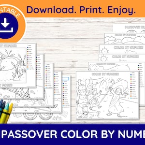 Printable Passover Color by Number, Printable Passover Activities, Passover for Children, Passover Games, Passover for Kids,Seder Activities