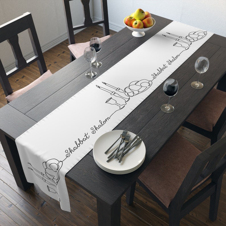 Camino de mesa Shabat Shalom Camino de mesa Shabat hebreo Diseño Shabat Shalom Decoración del hogar judaica Diseño halom para festividades judías imagen 1