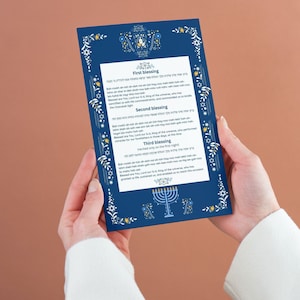 Brochure imprimable sur les bénédictions de Hanoukka | Brachot de la fête juive de Hanoukka | Décoration de table de Hanoucca | Activités et décorations de Hanoucca
