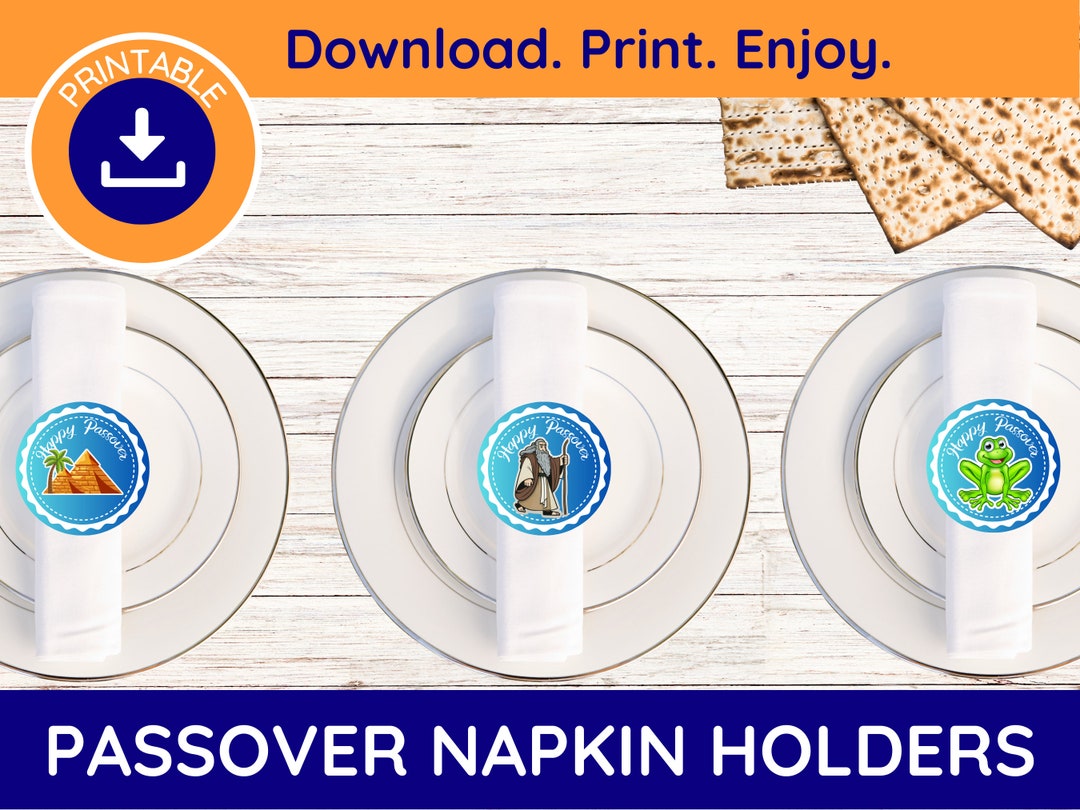Printable Passover Napkin Holders With Passover Symbols, Passover Table