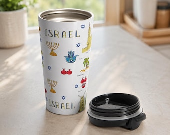 Reismok Israël | Joodse koffietumblr | Joodse reisklare roestvrijstalen beker