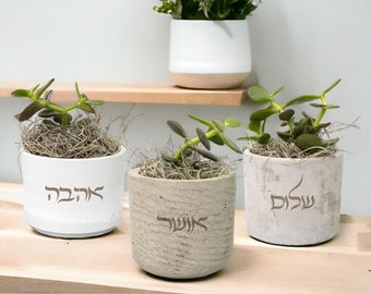 Hebrew Laser Etched Mini Pots | Eco-Friendly Jewish Mini Pots | Jewish Eco Homes |  Jewish Gifts | Jewish Home Decor