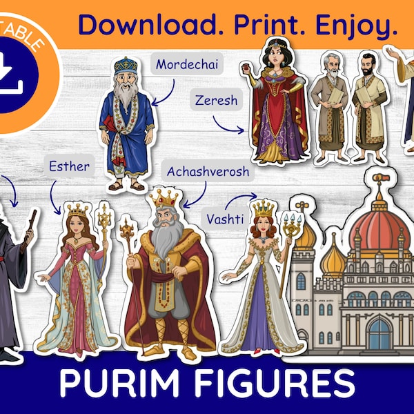 Printable Purim Figures, Purim Table Decorations, Purim Kids Activities