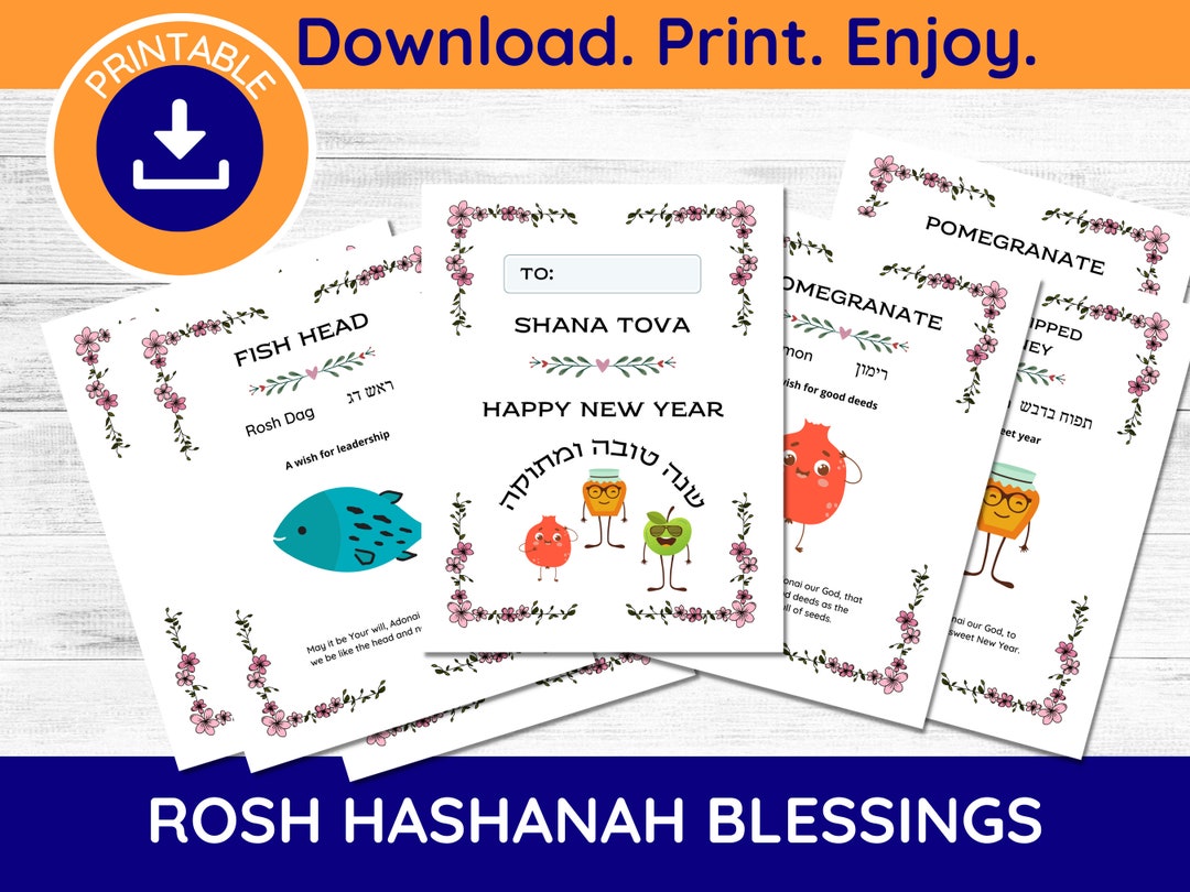 10pages Printable Rosh Hashanah Blessings for Kids, Rosh Hashanah Kids