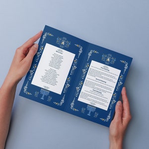 Dépliant sur les bénédictions de Hanoukka (plié 1, 10, 30 et 50pcs) ~ Brachot festif de Hanoukka