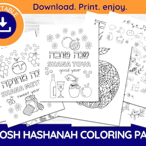 10 Printable Rosh Hashanah Coloring Pages for Kids, Rosh Hashanah Activities, Rosh Hashanah Printable, Rosh Hashanah Kid, Rosh Hashanah Game