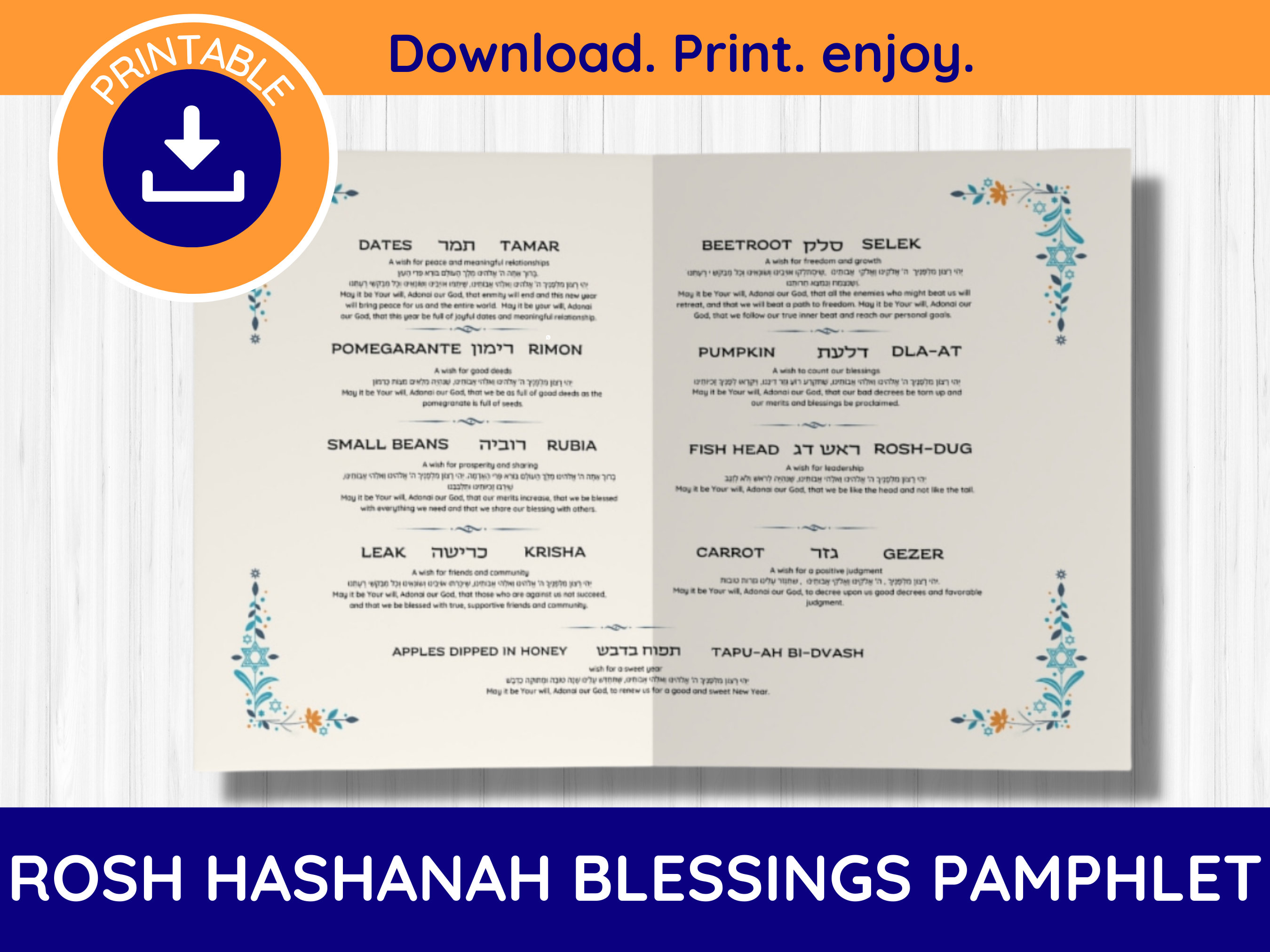 Printable Rosh Hashanah Blessings Pamphlet Rosh Hashanah Card Etsy