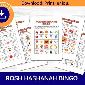 Printable Rosh Hashanah Bingo Game, 10 Players, Printable Rosh Hashanah Game, Rosh Hashanah Activities, Rosh Hashanah Printable