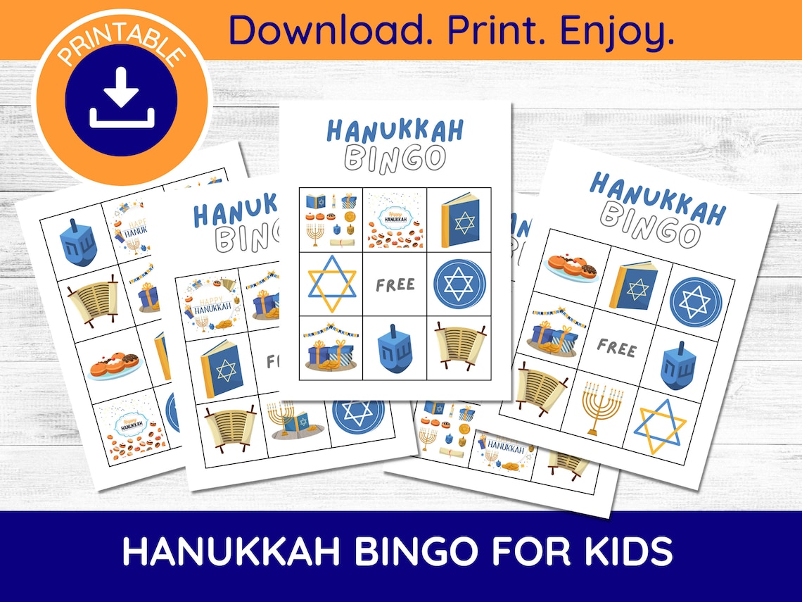 Printable Hanukkah Bingo for Kids, 10 Players, Hanukkah Games, Hanukkah ...