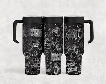 Laser Engraved Gamer Tumbler: 40oz Stainless Steel Travel Mug etched