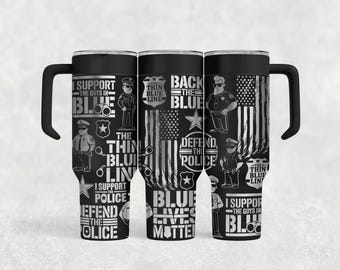 40oz Laser engraved Police back the blue tumbler etched stainless steel personalize