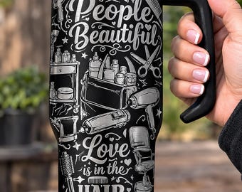 40 oz Laser Engraved Hair Stylist Tumbler with Handle, Beautician Gift, Hair Tech Cup