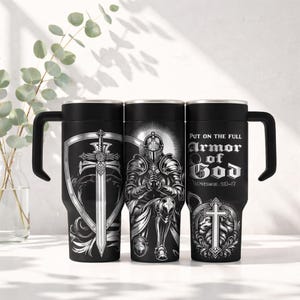 40 oz Gobelet Armor of God gravé au laser gravé à l'eau-forte en acier inoxydable à personnaliser