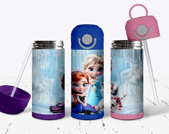 Custom personalized water bottle for kids Elsa Anna Olaf stainless steel