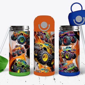 12oz stainless steel personalized monster truck water bottle for kids custom leak proof